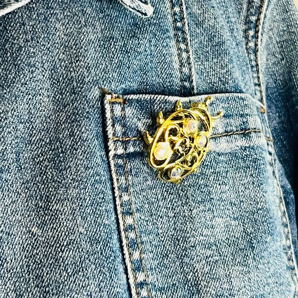 Vintage Torino Gold Tone and AB Rhinestone Ladybug Brooch Fairycore Romantic Pin